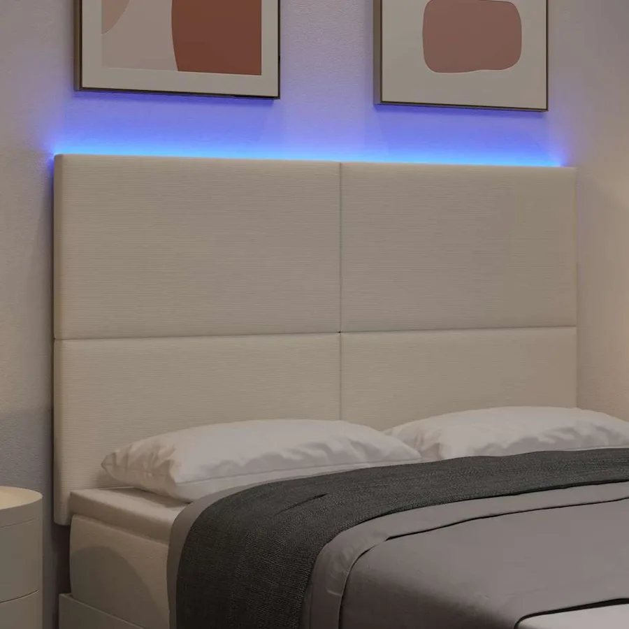 Tête de lit LED Crème 144 cm Tissu en velours côtelé - 4