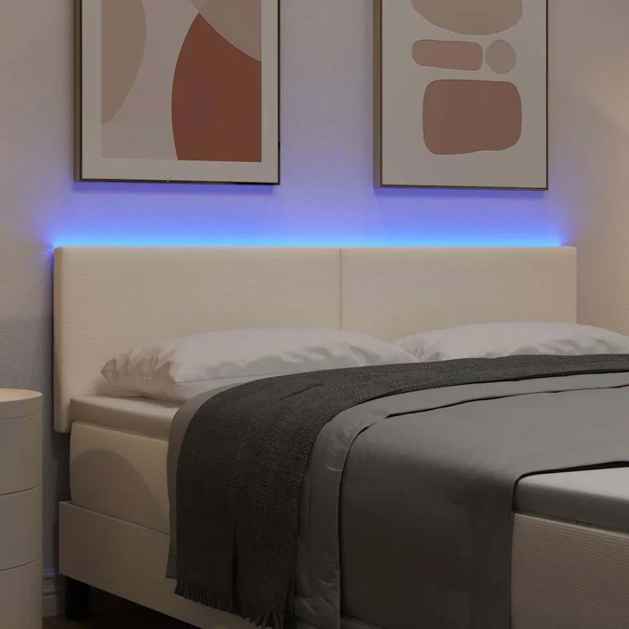 Tête de lit LED Crème 144 cm Tissu en velours côtelé - 4
