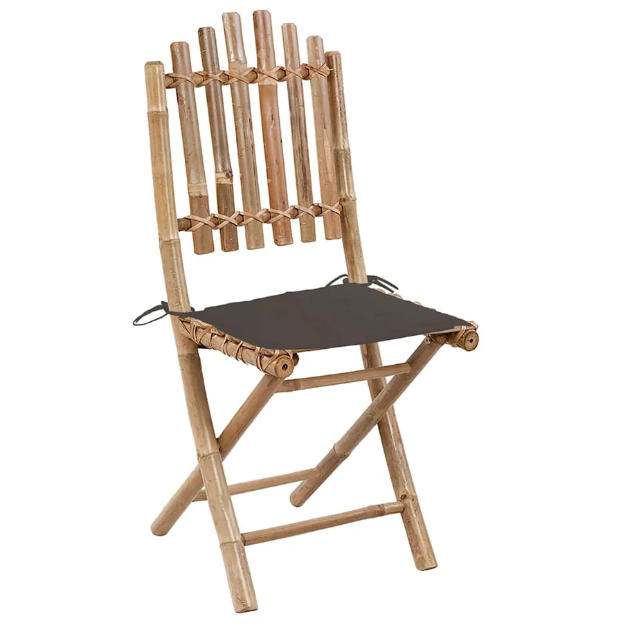 Mobilier à dîner d'extérieur pliable 5 pcs avec coussins bambou - 5