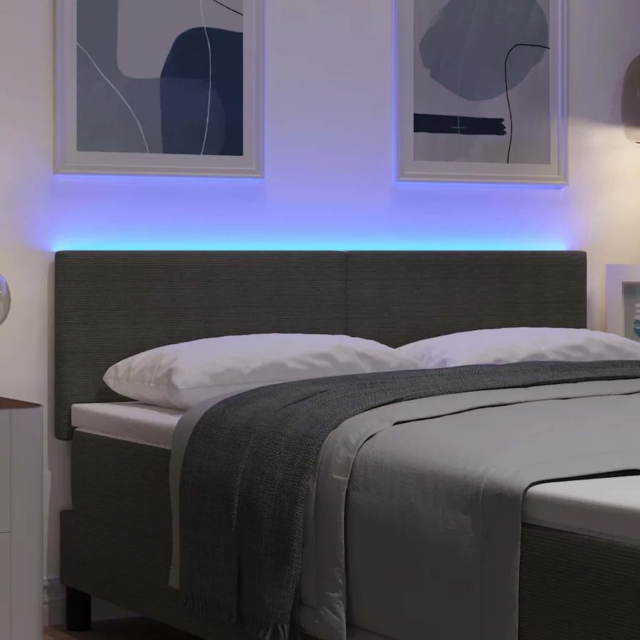 Tête de lit LED Gris clair 144 cm Tissu en velours côtelé - 4