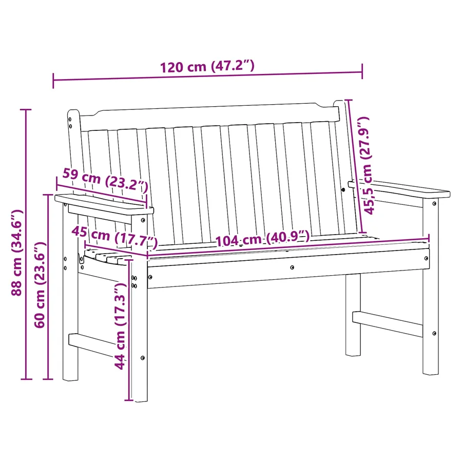Banc de jardin Gris clair 120 x 59 x 88 cm HDPE - 12