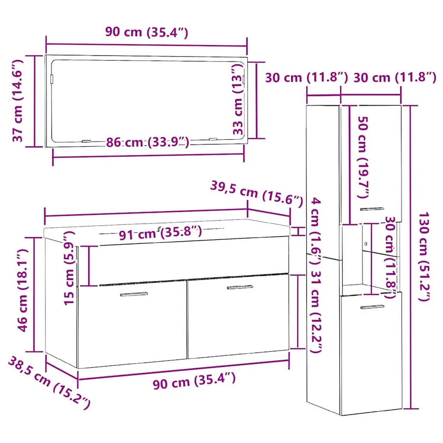 Ensemble de mobilier de salle de bain 4 pcs Chêne noir - 14