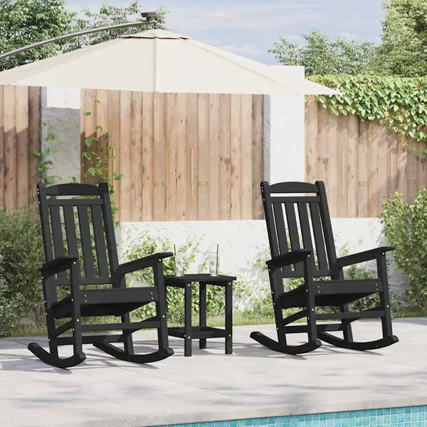 Chaise à bascule 3 pcs Noir Polyéthylène