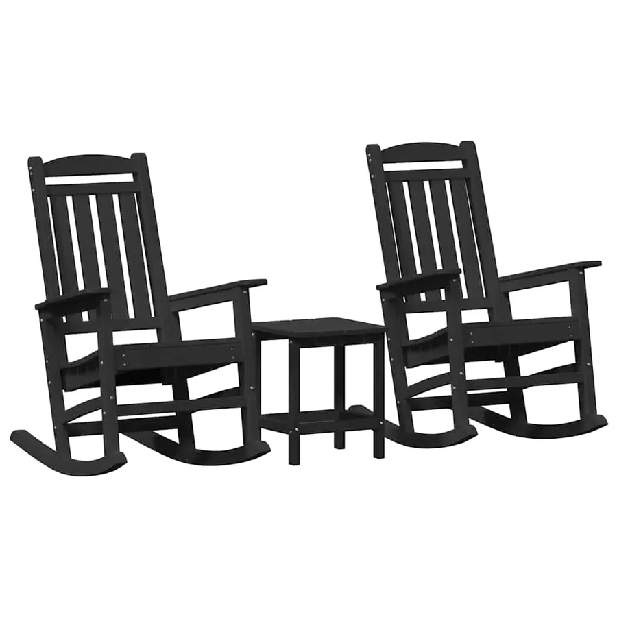 Chaise à bascule 3 pcs Noir Polyéthylène - 2