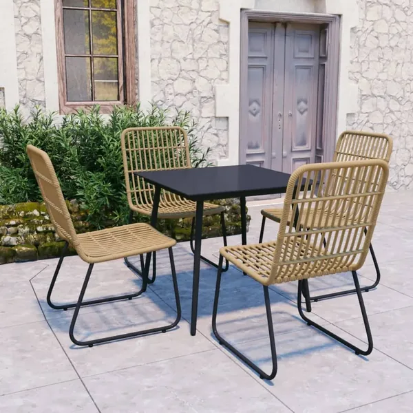 Ensemble à manger d'extérieur 5 pcs résine tressée et verre