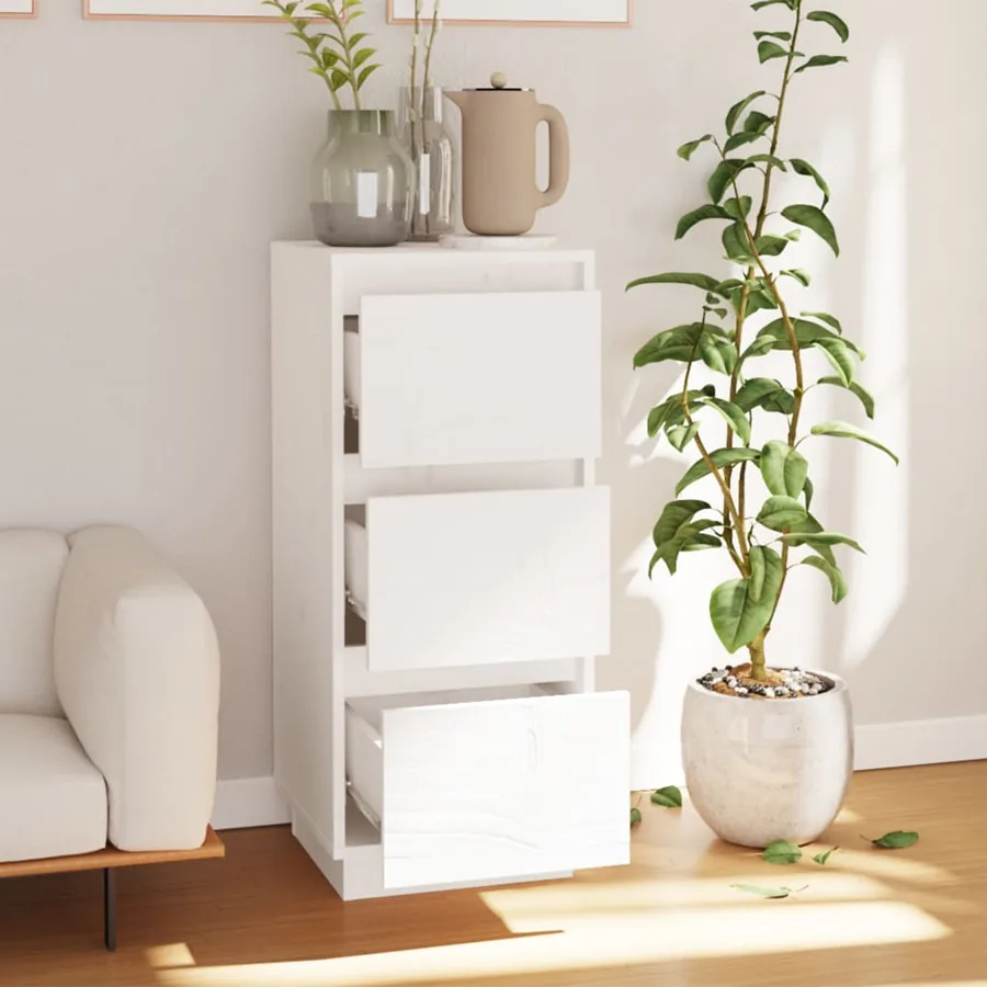 Buffet Blanc 32x34x75 cm Bois massif de pin - 3