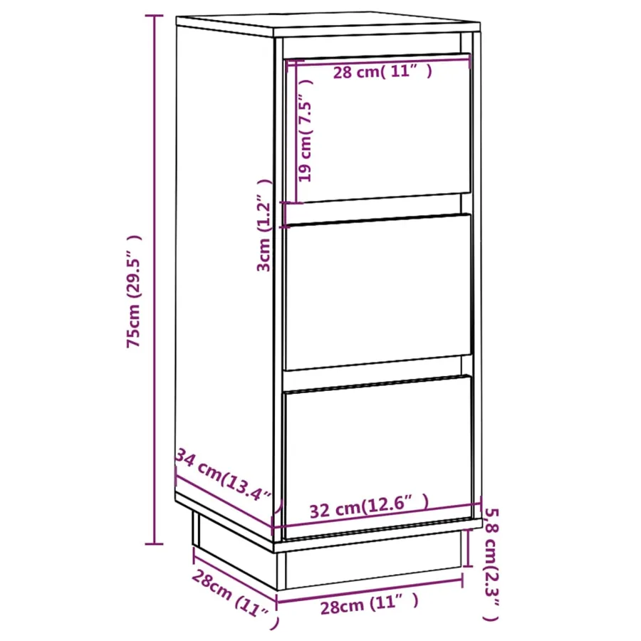 Buffet Blanc 32x34x75 cm Bois massif de pin - 9
