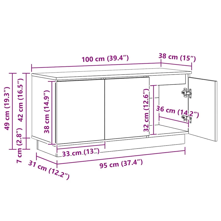 Meuble TV Blanc 100 x 38 x 49 cm Bois d'ingénierie - 18