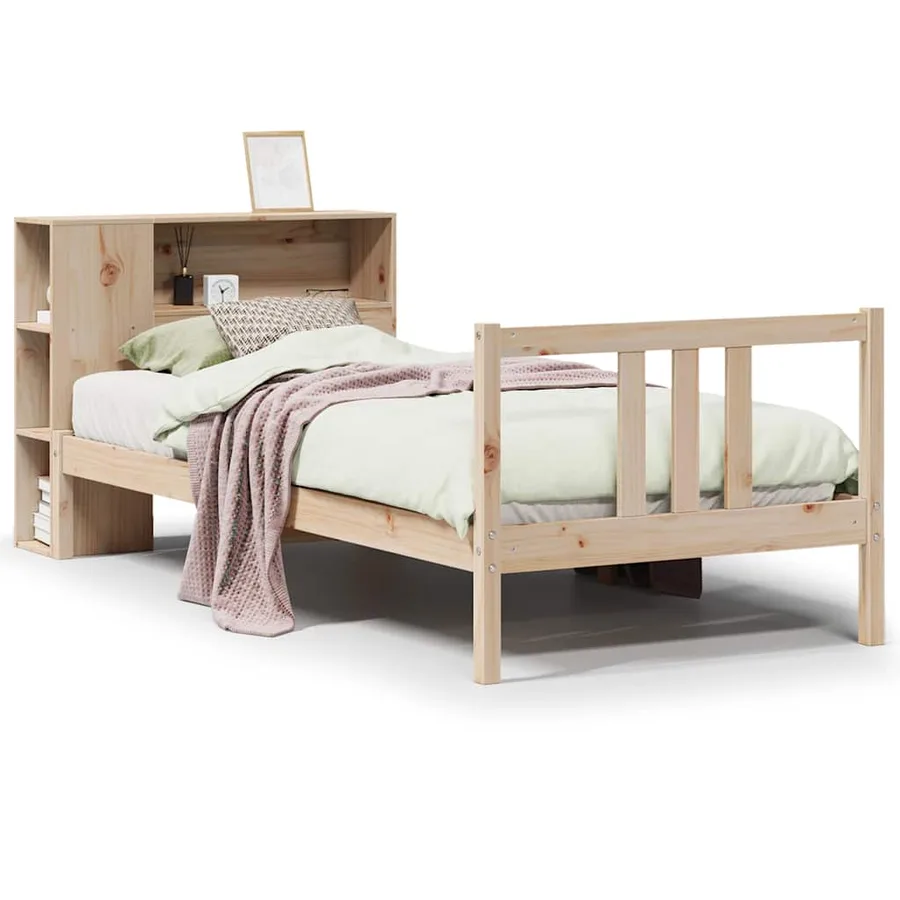 Lit bibliothèque sans matelas 90x190 cm bois de pin massif - 2