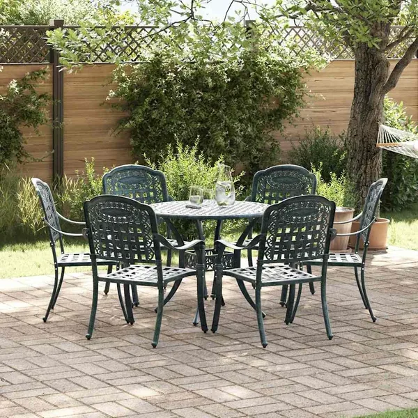 Ensemble de salle à manger pour jardin 7 pcs Vert Aluminium