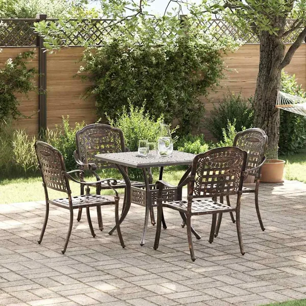 Ensemble de tables de jardin 5 pcs Bronze Aluminium coulé
