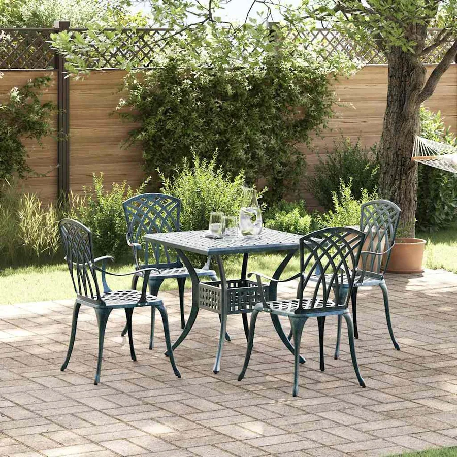 Ensemble de tables de jardin 5 pcs Vert Aluminium coulé