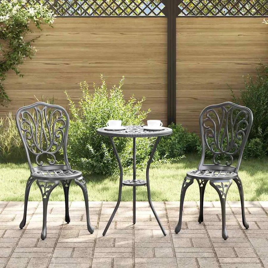 Ensemble bistro de jardin 3 pcs Noir Aluminium