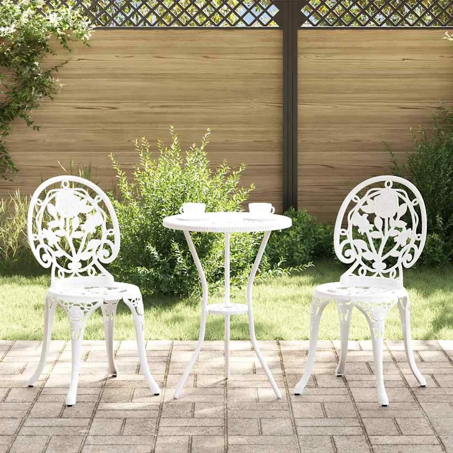 Ensemble bistro de jardin 3 pcs Blanc Aluminium