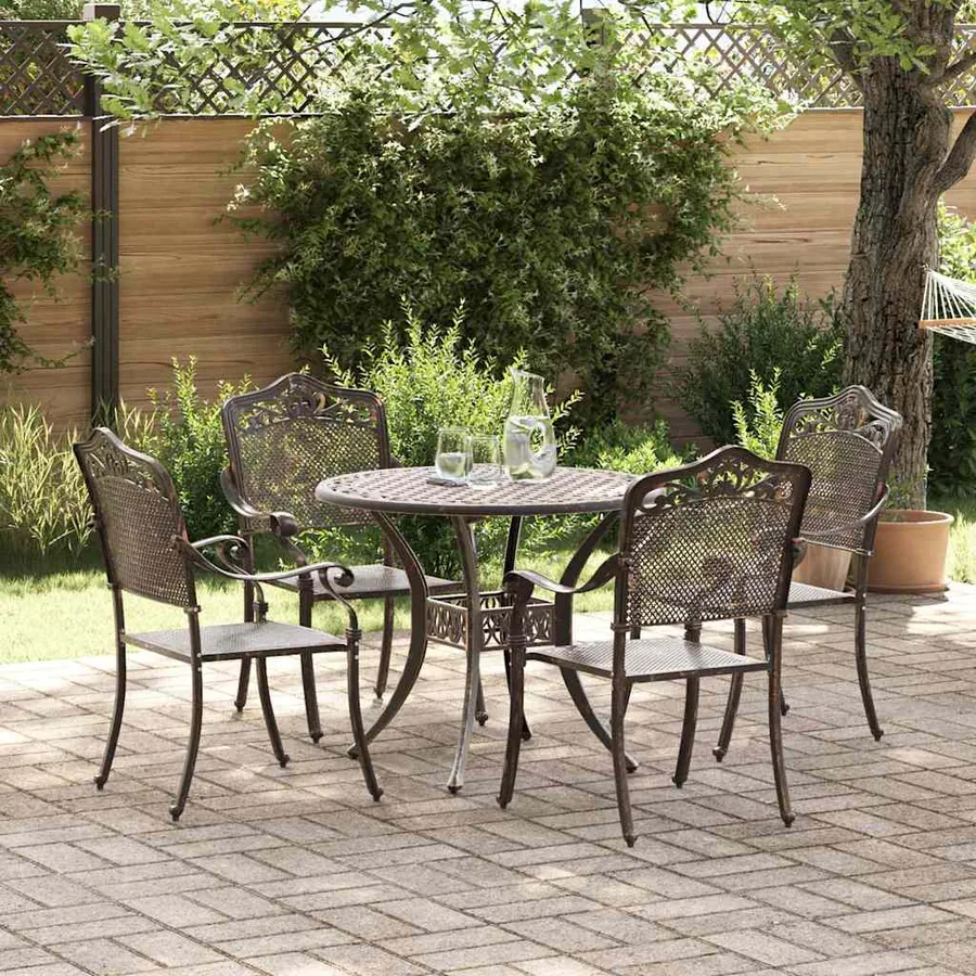 Ensemble de salle à manger pour jardin 5 pcs Bronze Aluminium