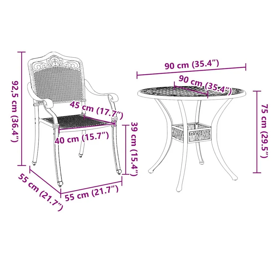 Ensemble de salle à manger pour jardin 5 pcs Bronze Aluminium - 13