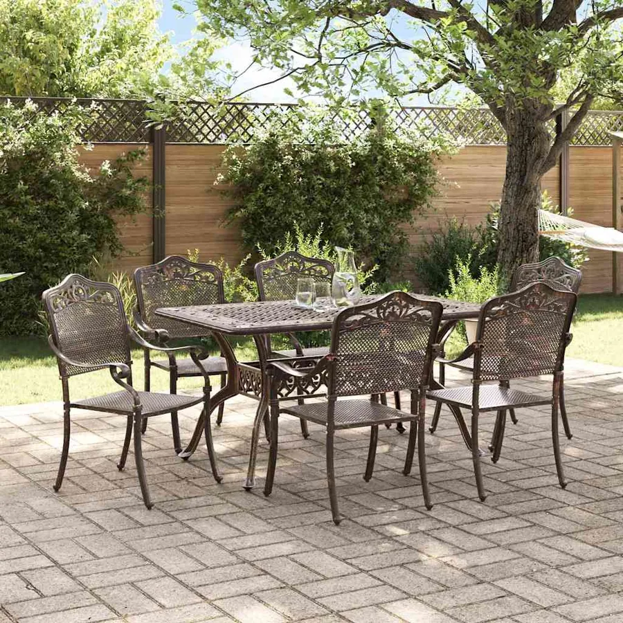 Ensemble de salle à manger pour jardin 7 pcs Bronze Aluminium
