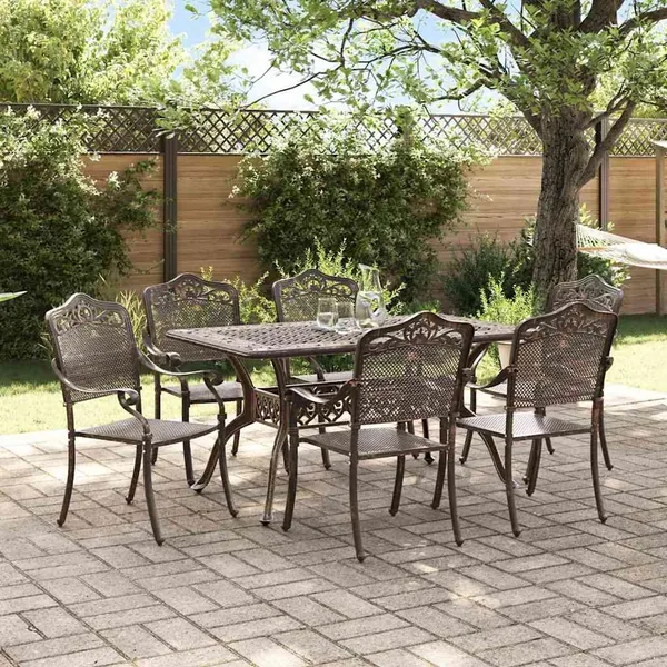 Ensemble de salle à manger pour jardin 7 pcs Bronze Aluminium