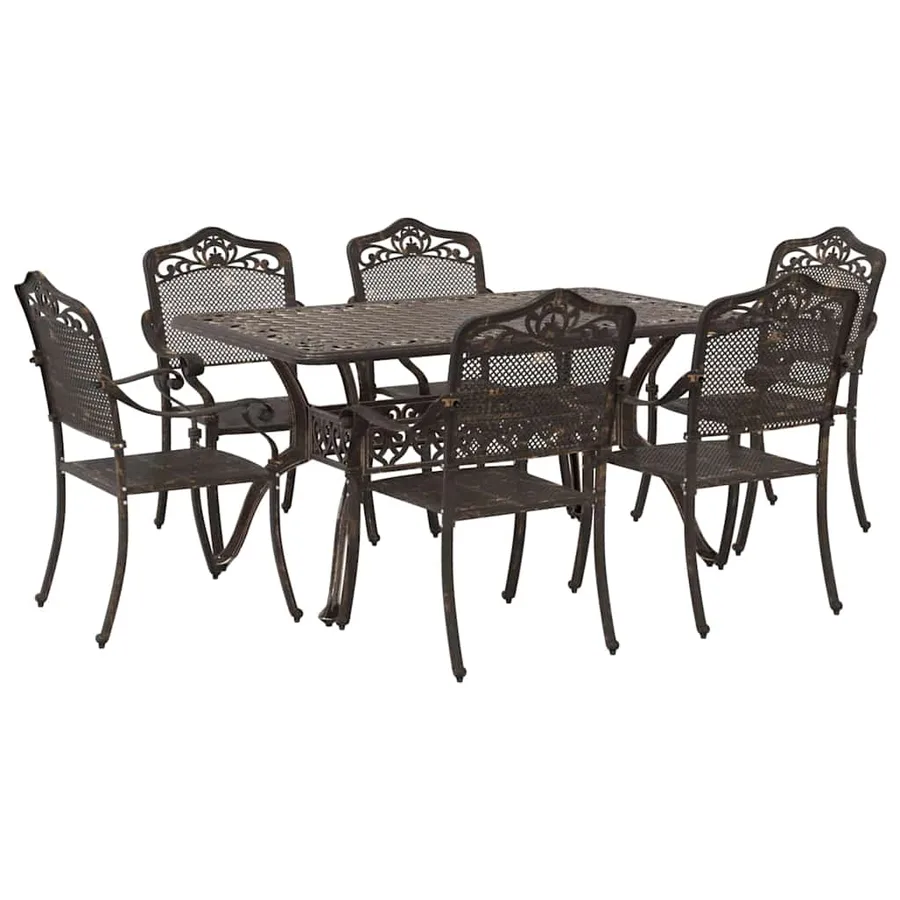 Ensemble de salle à manger pour jardin 7 pcs Bronze Aluminium - 2