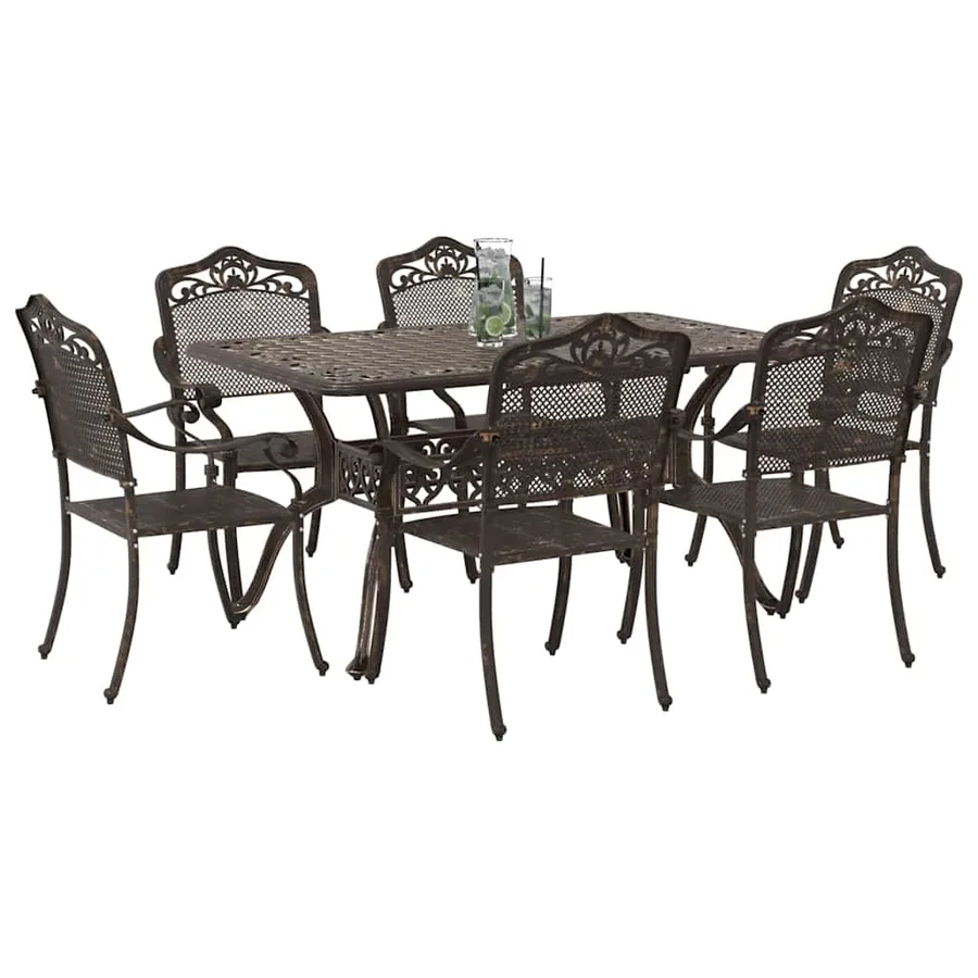 Ensemble de salle à manger pour jardin 7 pcs Bronze Aluminium - 3