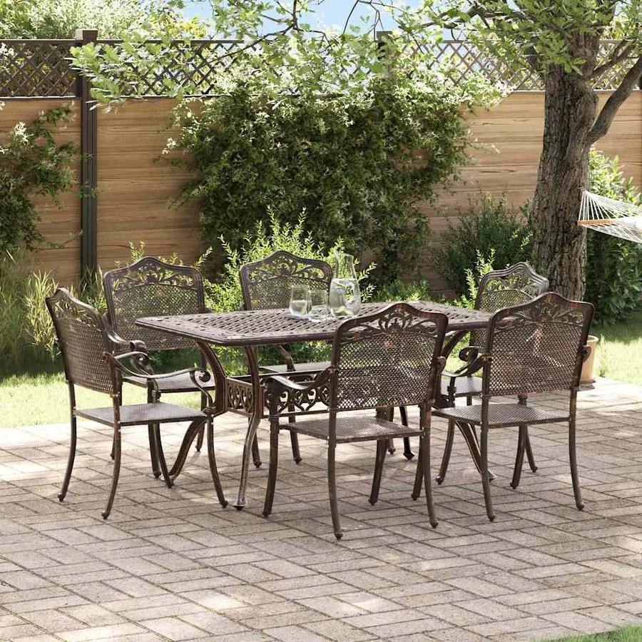 Ensemble de salle à manger pour jardin 7 pcs Bronze Aluminium - 4