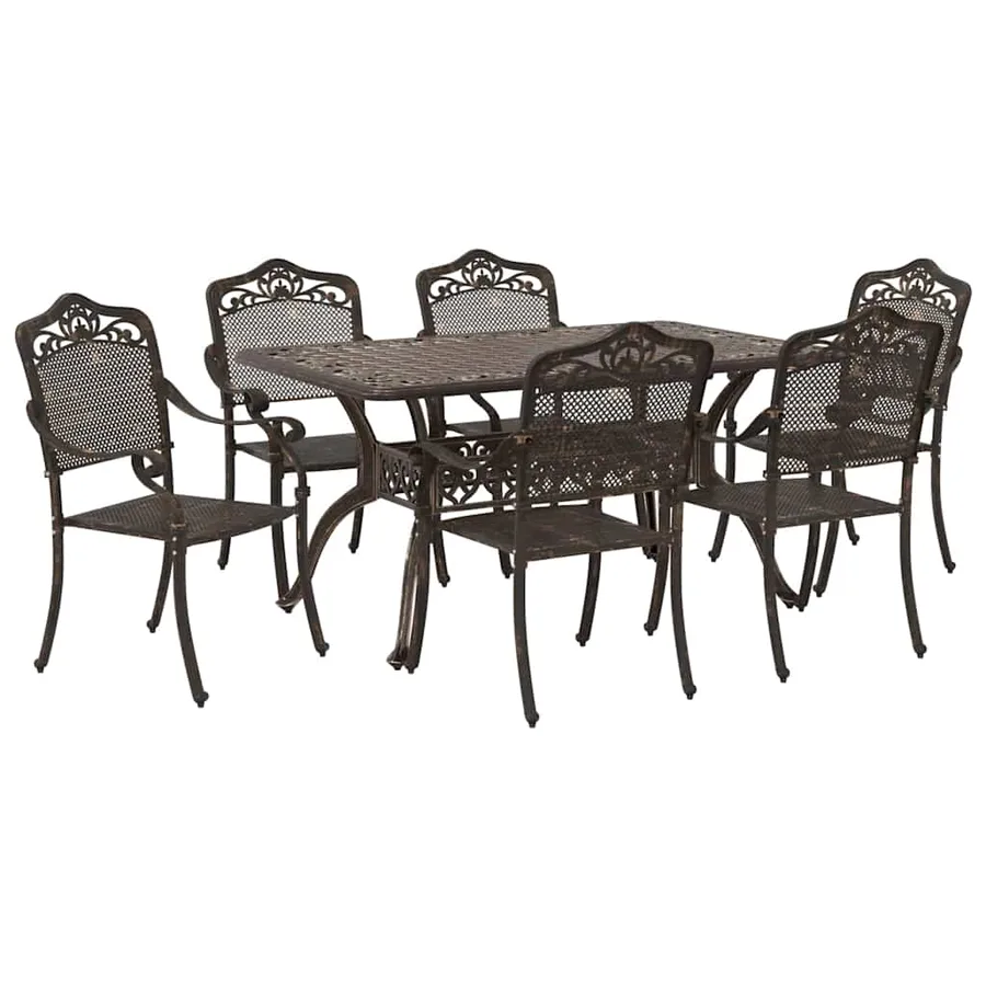 Ensemble de salle à manger pour jardin 7 pcs Bronze Aluminium - 5
