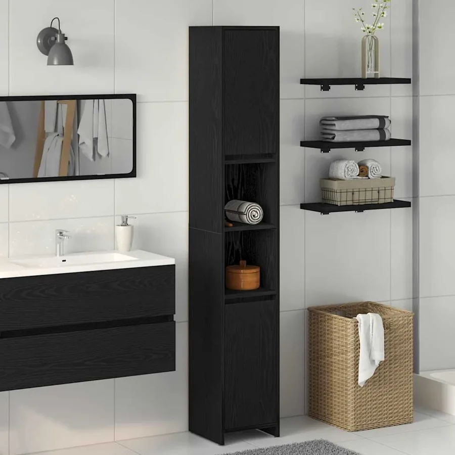 Cabinet de salle de bain Chêne noir 30 x 30 x 183,5 cm