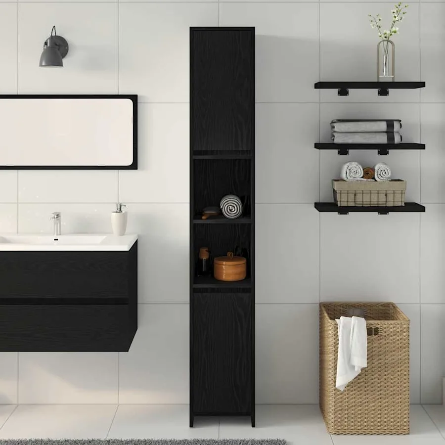Cabinet de salle de bain Chêne noir 30 x 30 x 183,5 cm - 4