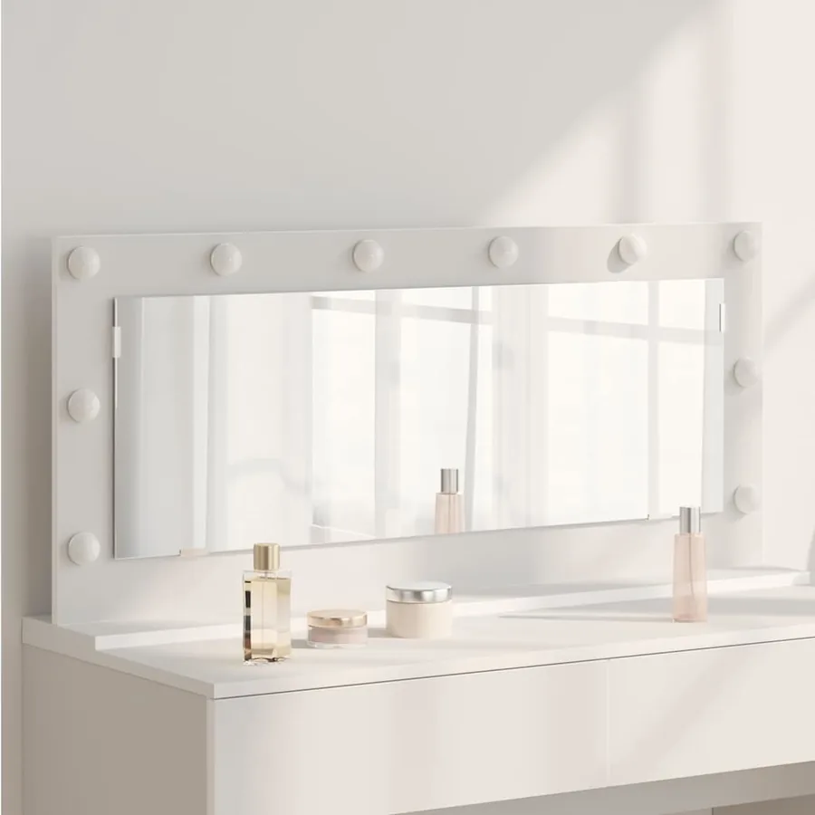 Miroir de vanité Blanc 100 x 45 x 18 cm Verre et bois composite