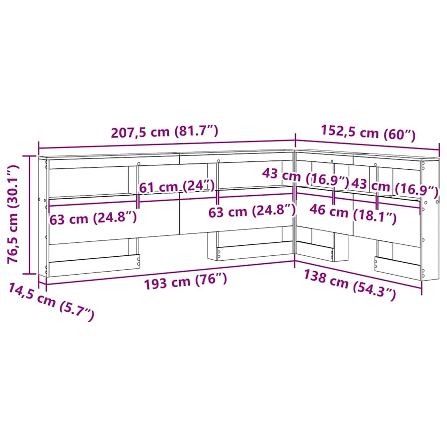Tête de lit de rangement Chêne Sonoma 135 cm Bois d'ingénierie - 12