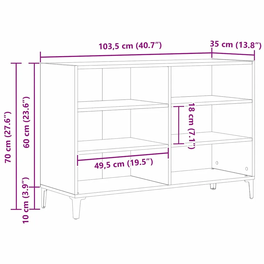 Buffet Chêne noir 103,5 x 35 x 70 cm Bois d'ingénierie - 11