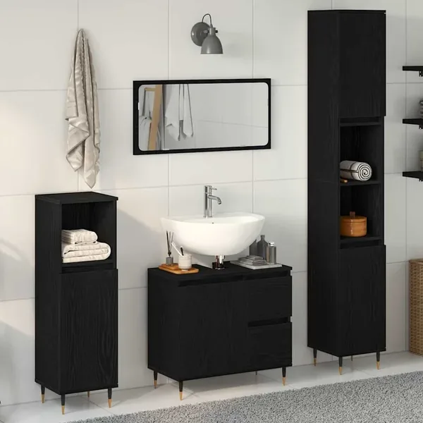 Ensemble de mobilier de salle de bain 3 pc Chêne noir