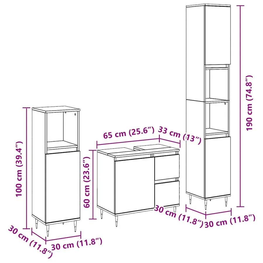 Ensemble de mobilier de salle de bain 3 pc Chêne noir - 15