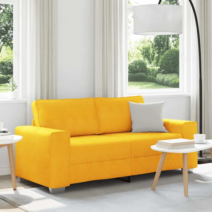 Canapé deux places jaune clair 180 x 77 x 82 cm en tissu velours côtelé