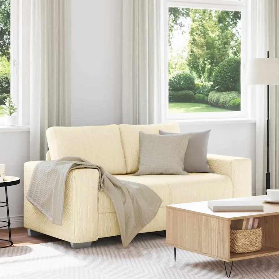Canapé deux places crème 160x77x82 cm en tissu velours côtelé