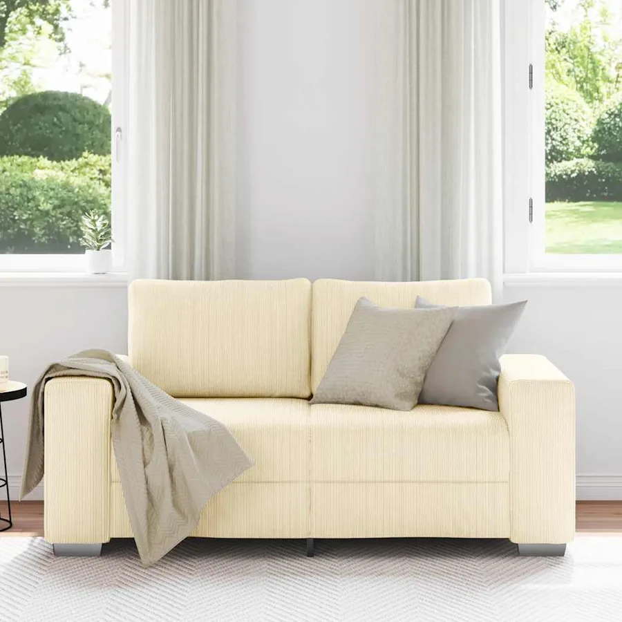 Canapé deux places crème 160x77x82 cm en tissu velours côtelé - 3