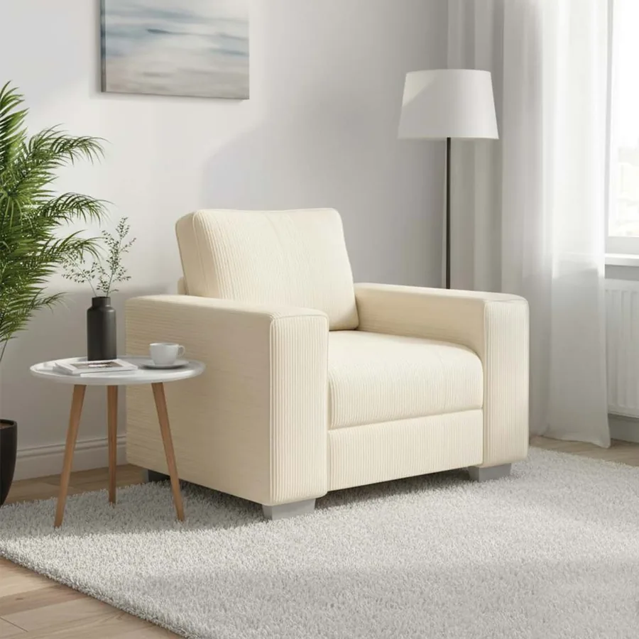 Canapé/Fauteuil crème 100x77x82 cm tissu velours côtelé