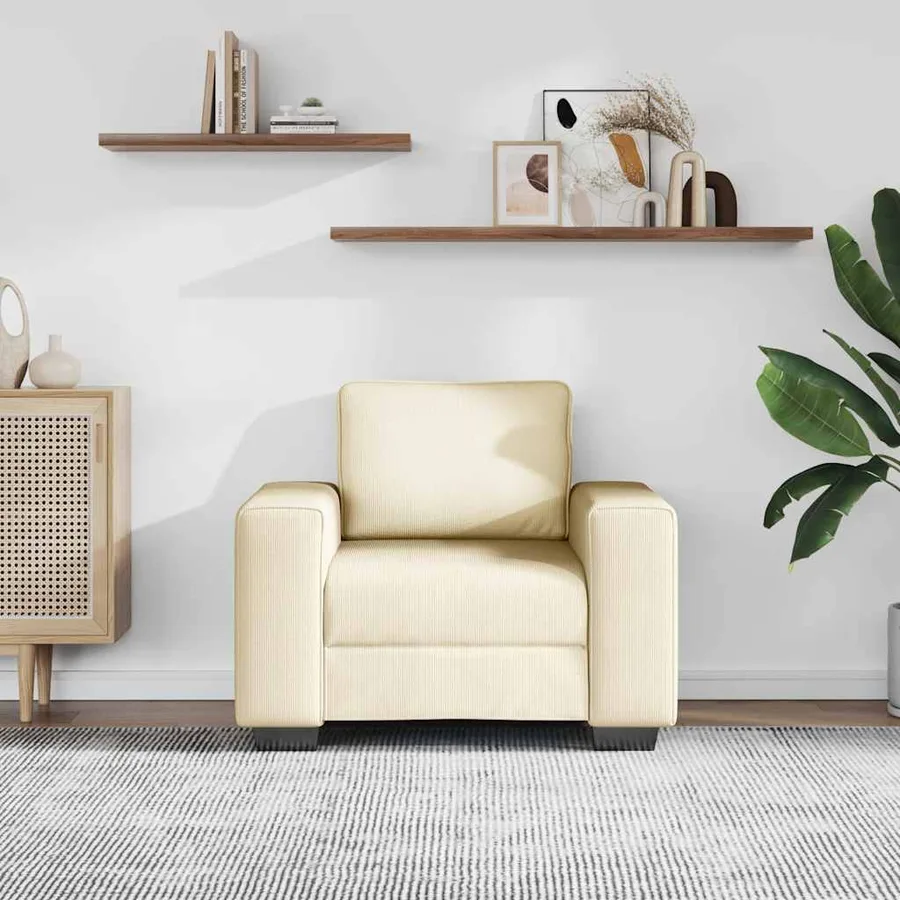 Canapé/Fauteuil crème 100x77x82 cm tissu velours côtelé - 3