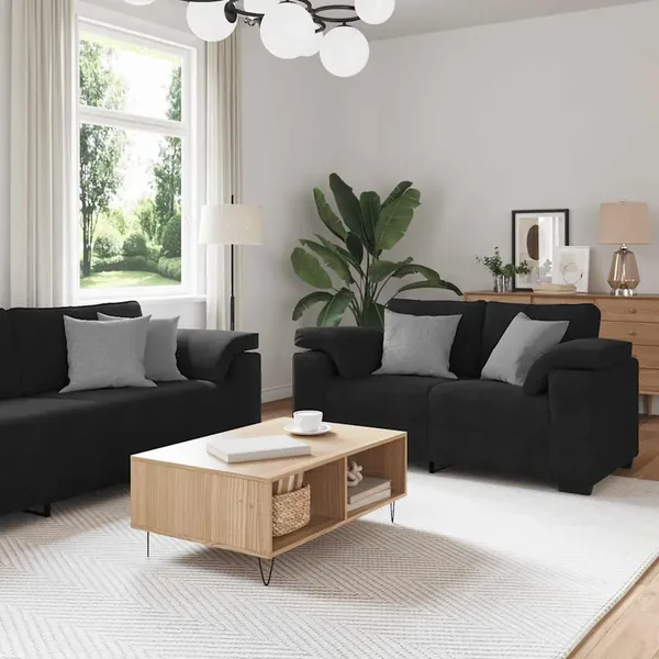 Ensemble canapé 2 pcs avec coussins velours noir