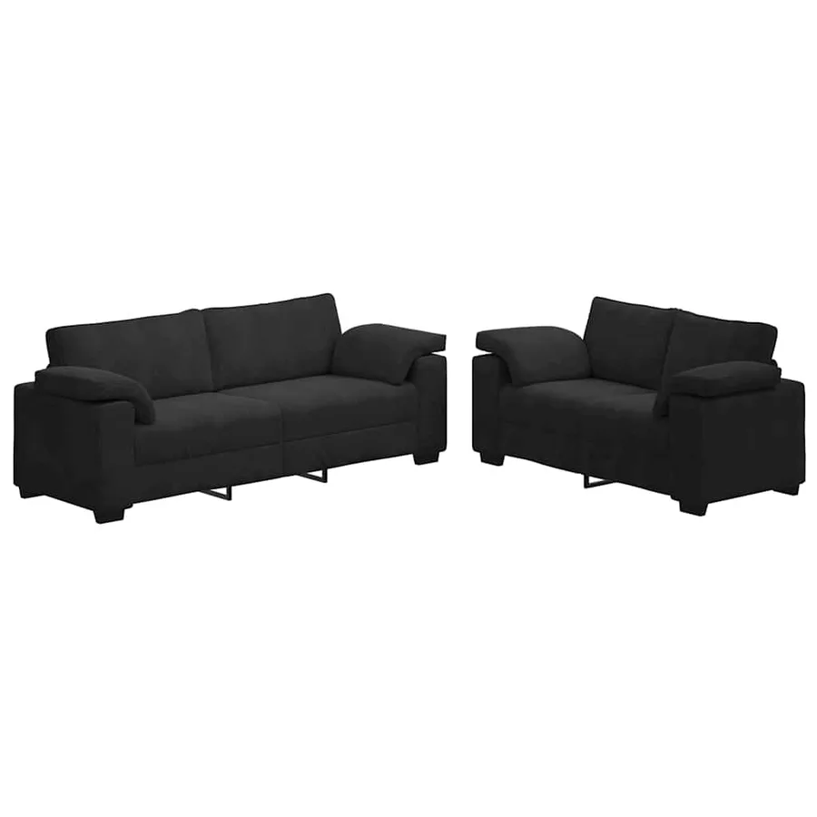 Ensemble canapé 2 pcs avec coussins velours noir - 2