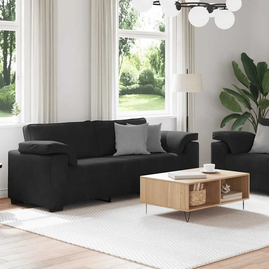 Ensemble canapé 2 pcs avec coussins velours noir - 3