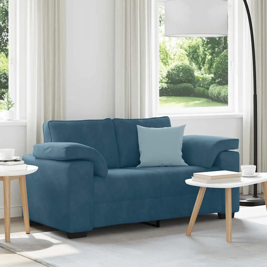 Canapé deux places bleu 160x77x82 cm velours
