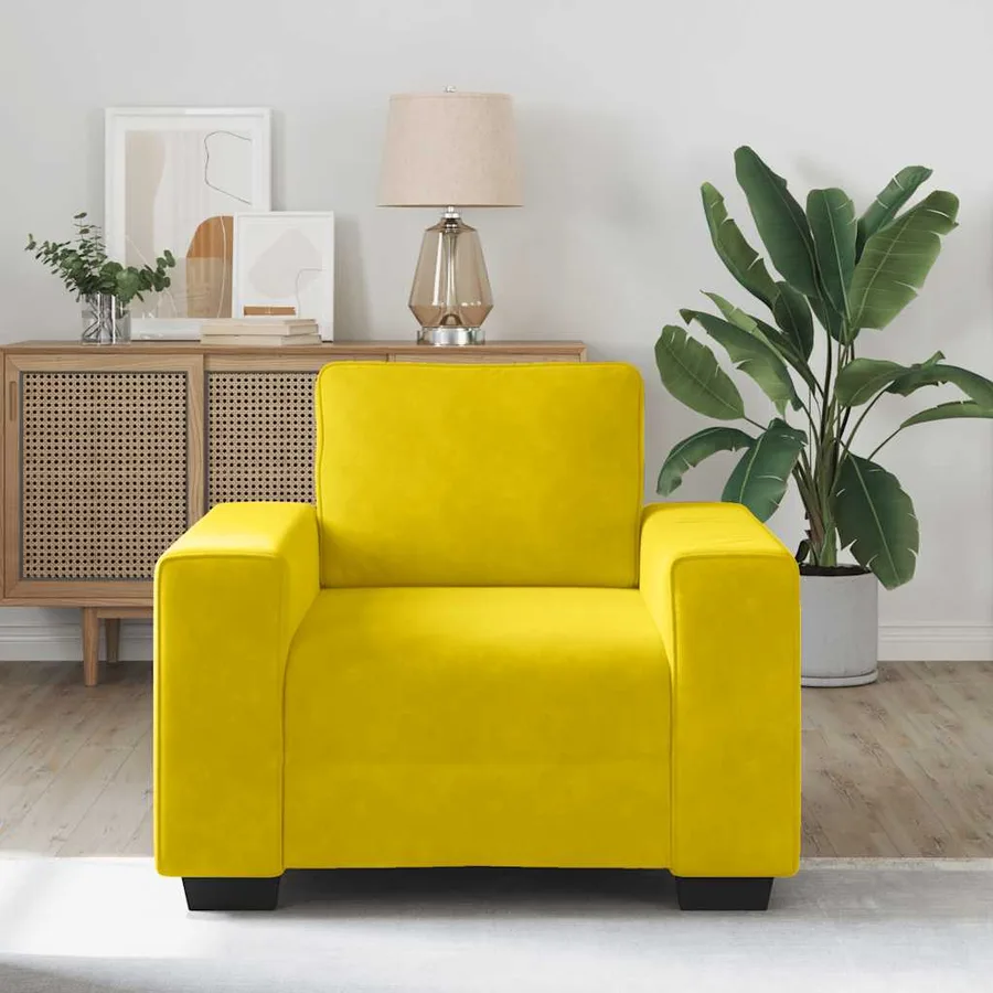 Fauteuil canapé jaune 100x77x82 cm velours - 3