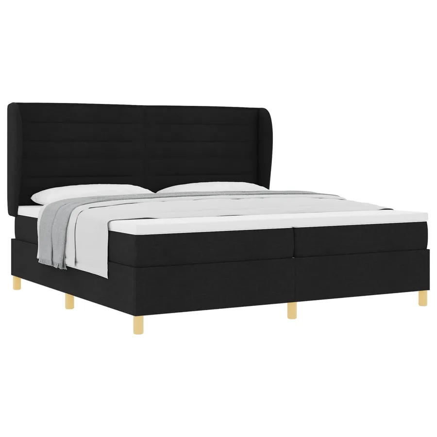 Lit à ressorts avec matelas Noir 200 x 200 cm tissu - 2