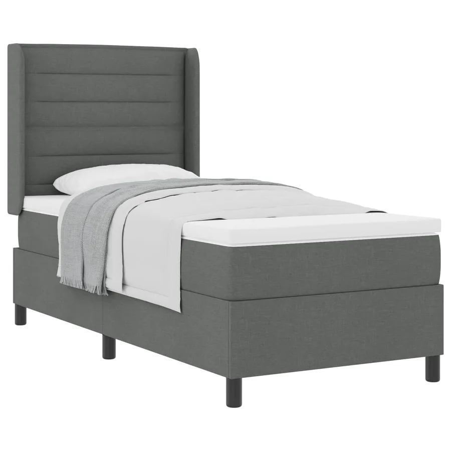 Lit à ressorts avec matelas Gris foncé 200 x 100 cm tissu - 2