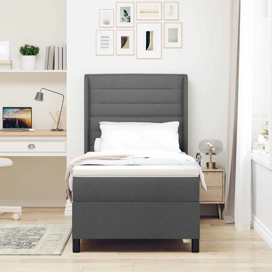 Lit à ressorts avec matelas Gris foncé 200 x 100 cm tissu - 3