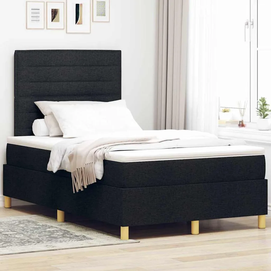 Lit à ressort LED avec matelas Noir 120 x 200 cm tissu