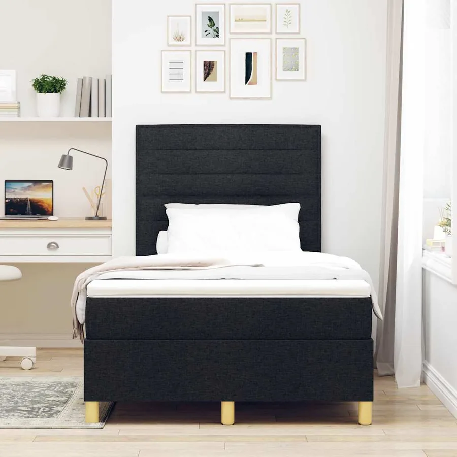 Lit à ressort LED avec matelas Noir 120 x 200 cm tissu - 4