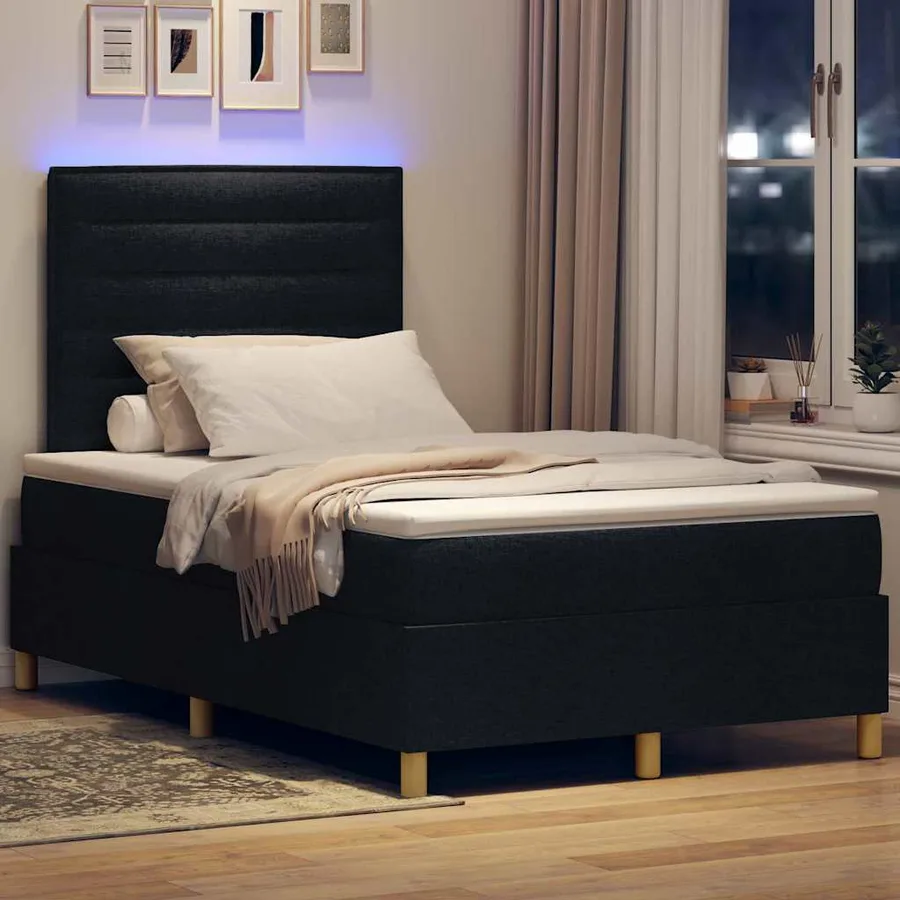 Lit à ressort LED avec matelas Noir 120 x 200 cm tissu - 5