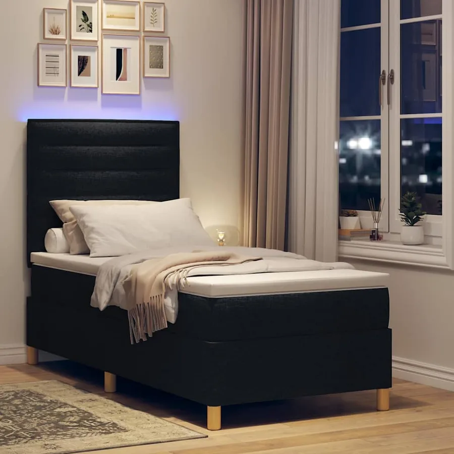 Lit à ressort LED avec matelas Noir 100 x 200 cm tissu - 5